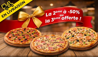 *-50% sur la 2ème pizza ou la 3ème pizza offerte en livraison.